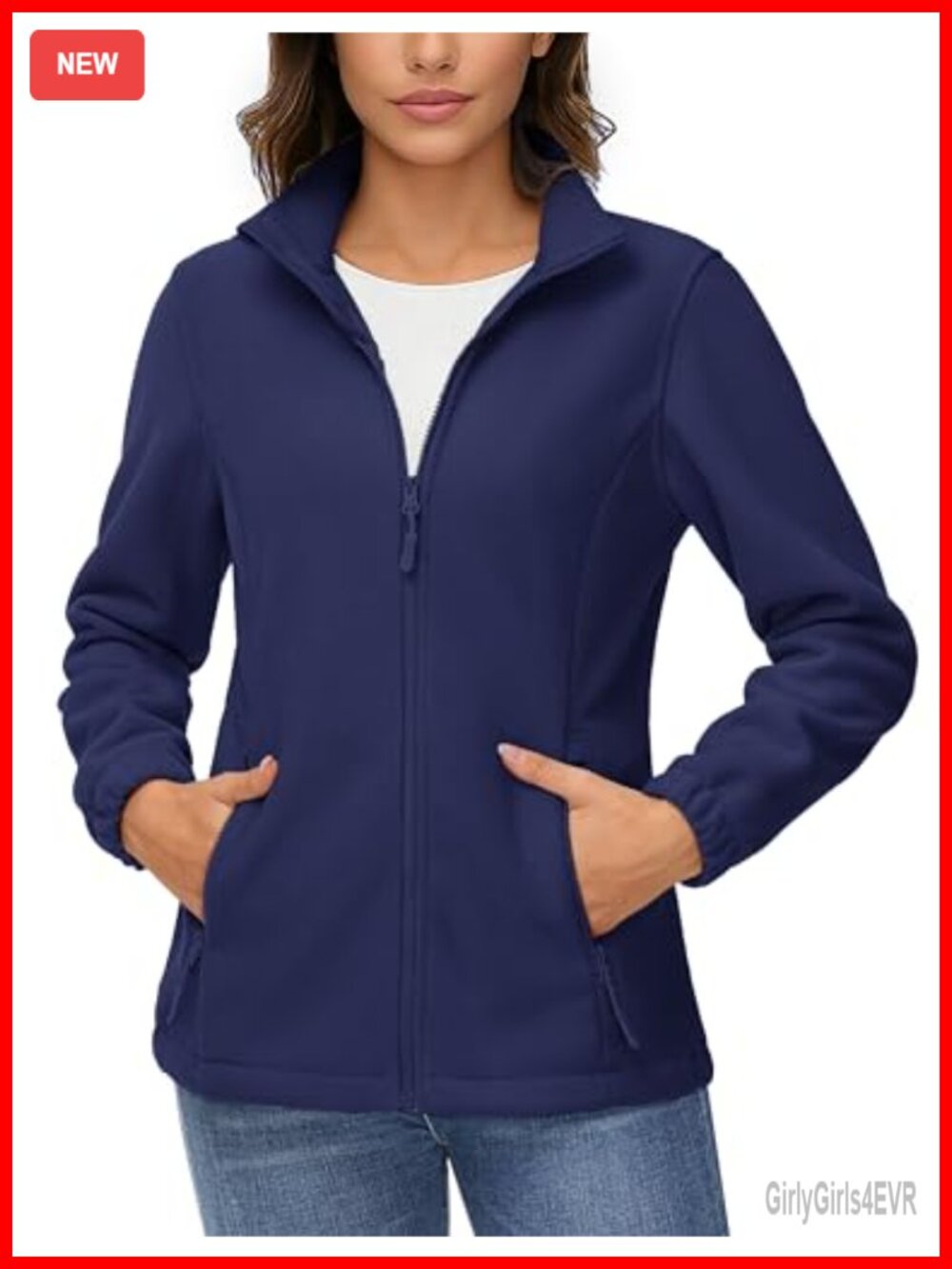 Women's Lightweight Fleece Jacket Full Zip Stand Collar Winter Casual